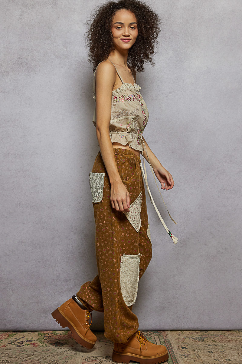 Floral Rust Patched Pants