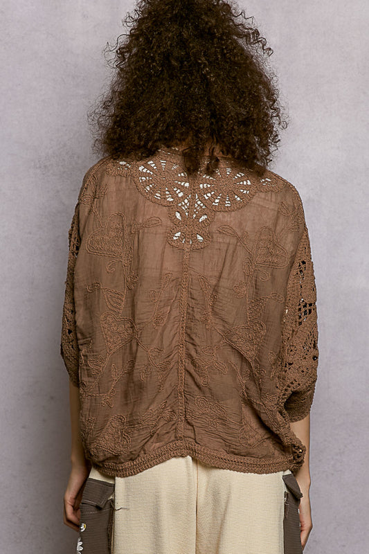 Crochet Sleeve Embroidery Cardigan