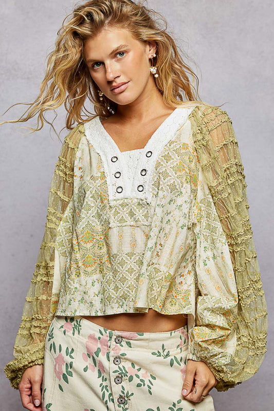 Tulle Ruffle Sleeve Top