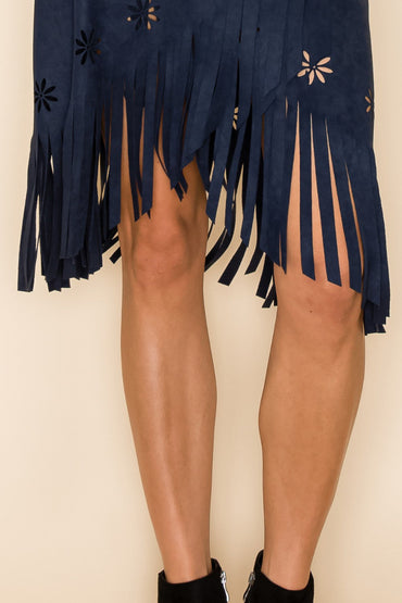Fringe Overlay Suede Skirt