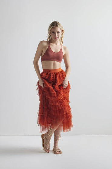 Sized Ruffled Tulle Skirt-9912
