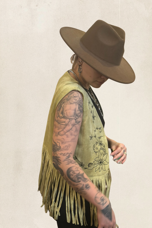 Pistachio Suede Fringe Vest