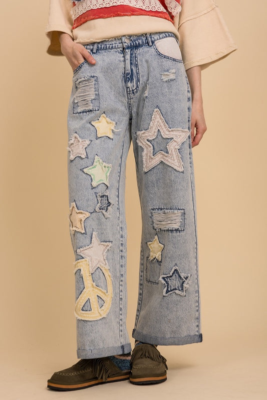 Star & Peace Patch Jeans