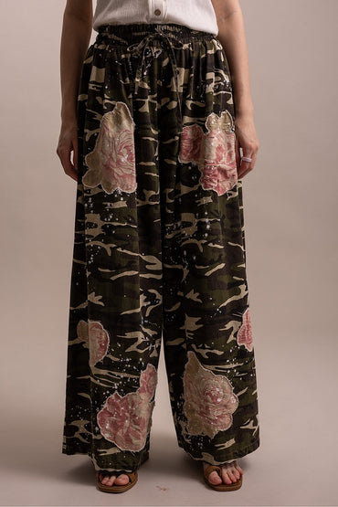 Floral Patched Camo Pants