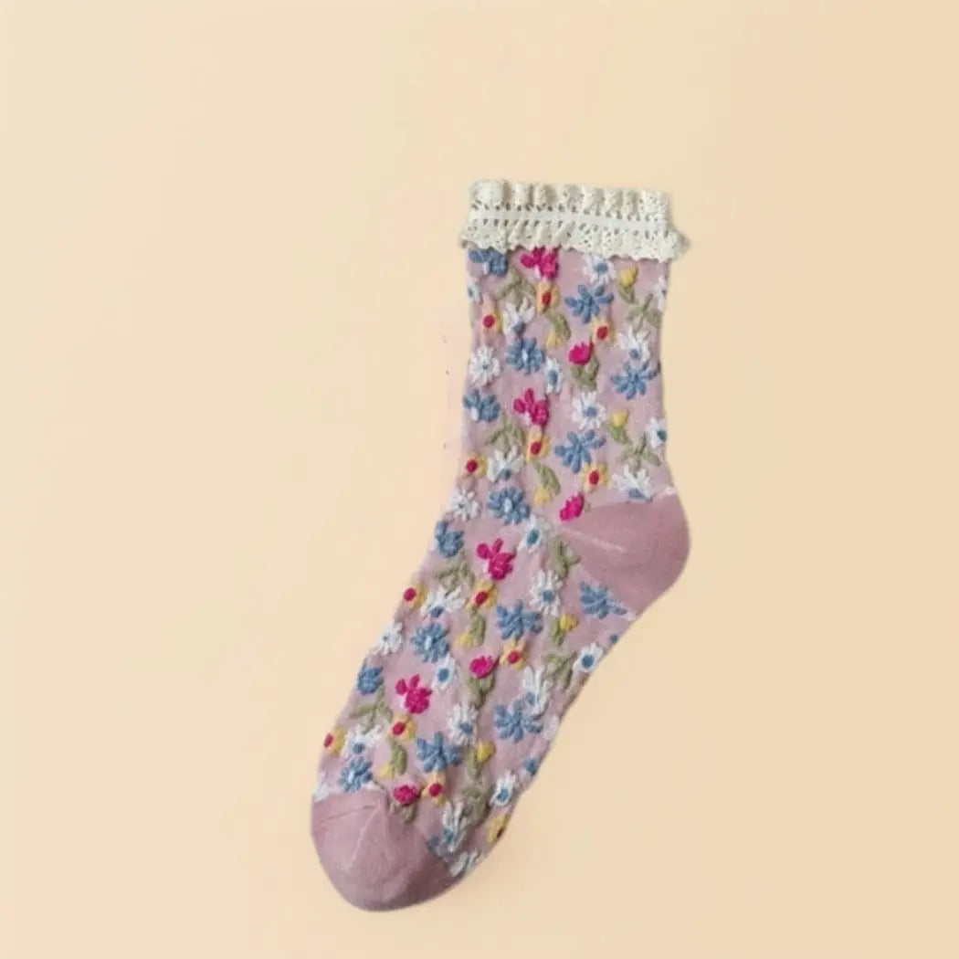 Lace Trim Floral Socks