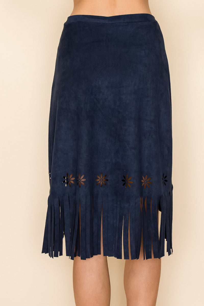 Fringe Overlay Suede Skirt