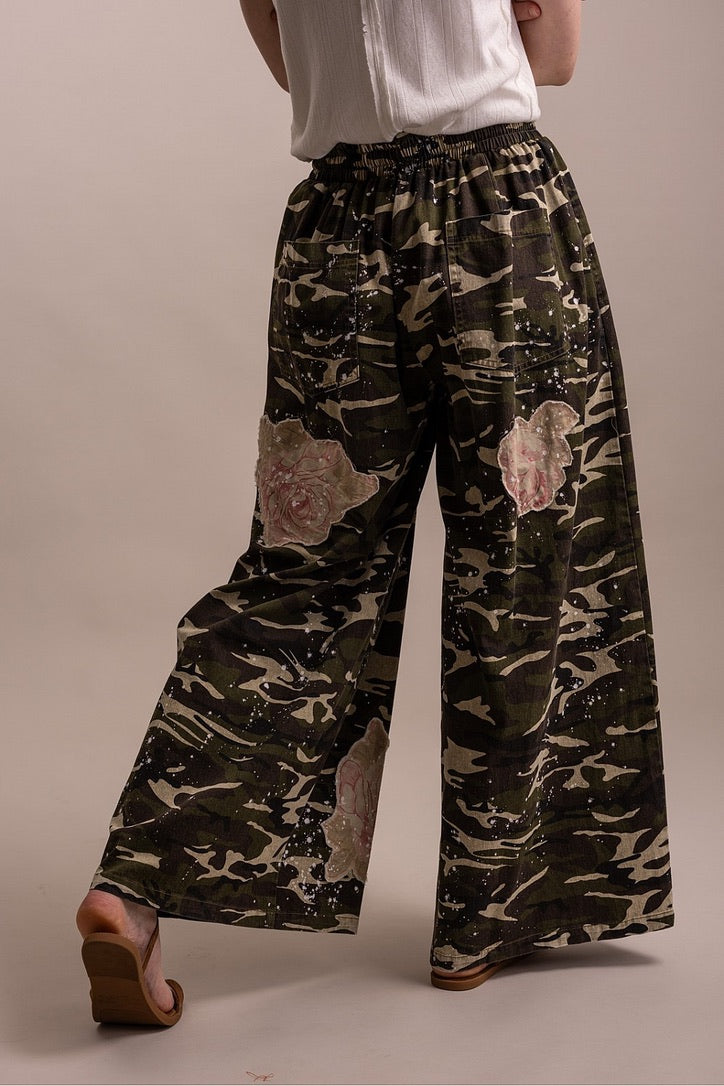 Floral Patched Camo Pants