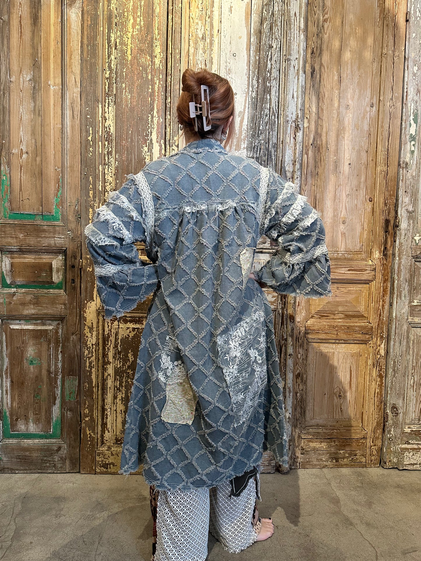 Denim Square Pattern Duster