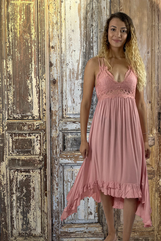 Peach Melina Lace Dress-Midi