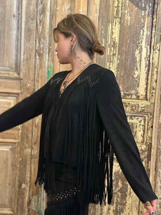 Studs Fringe Suede Jacket