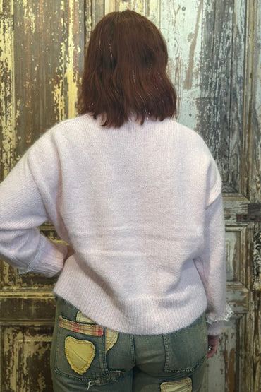 Pink Lace Neck Sweater