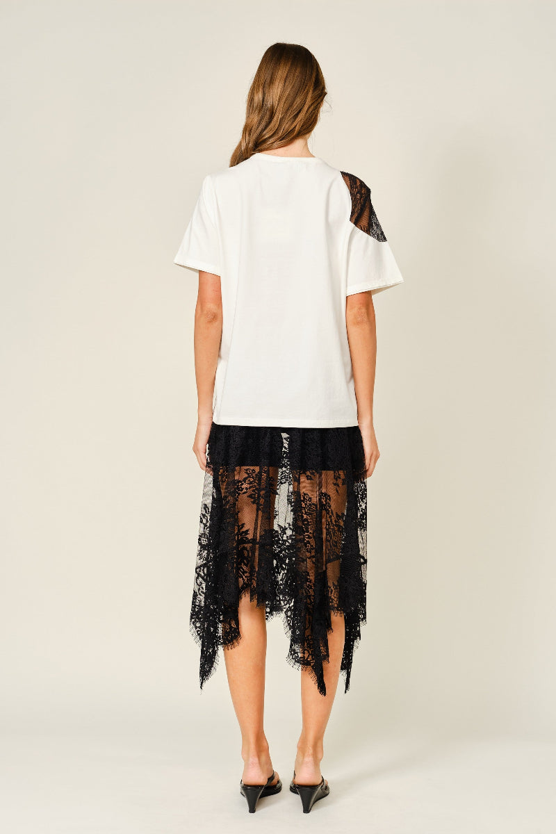 Unbalance Lace Midi Skirt