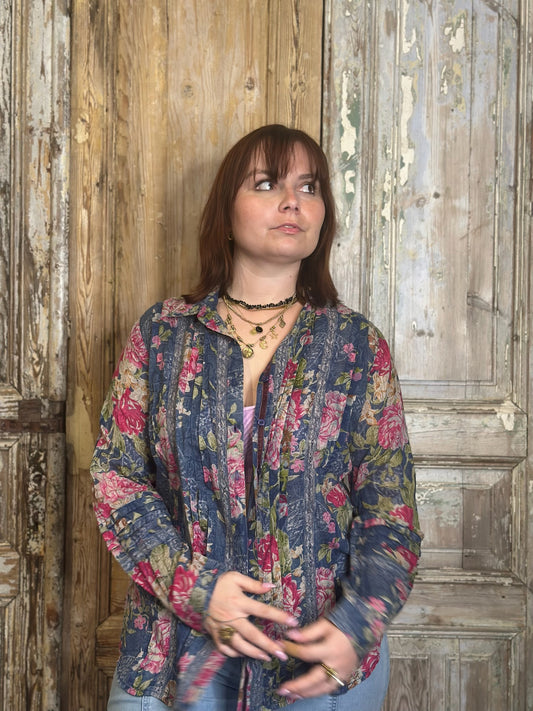 Pleated Lace Floral Blouse