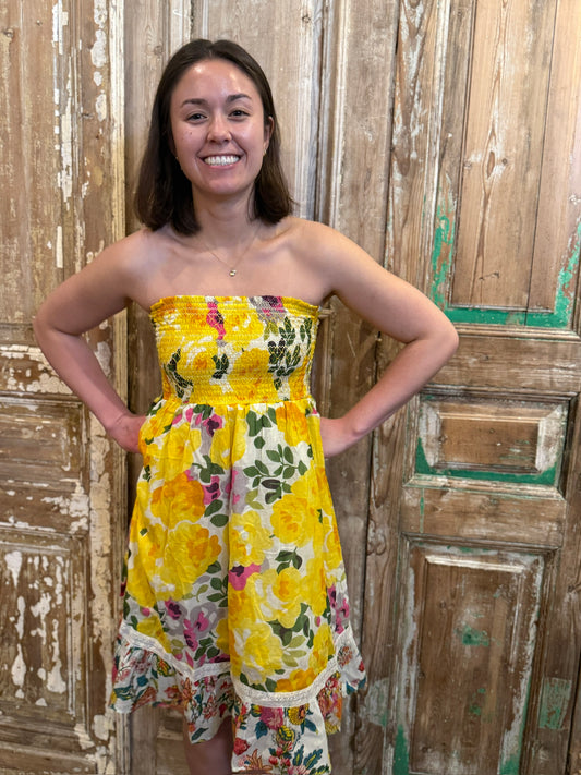 Yellow Floral Midi Dress