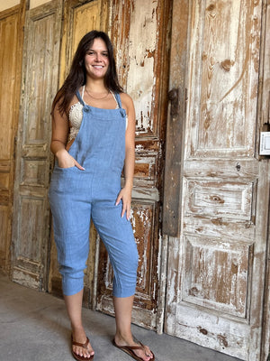 Cropped Linen Overalls