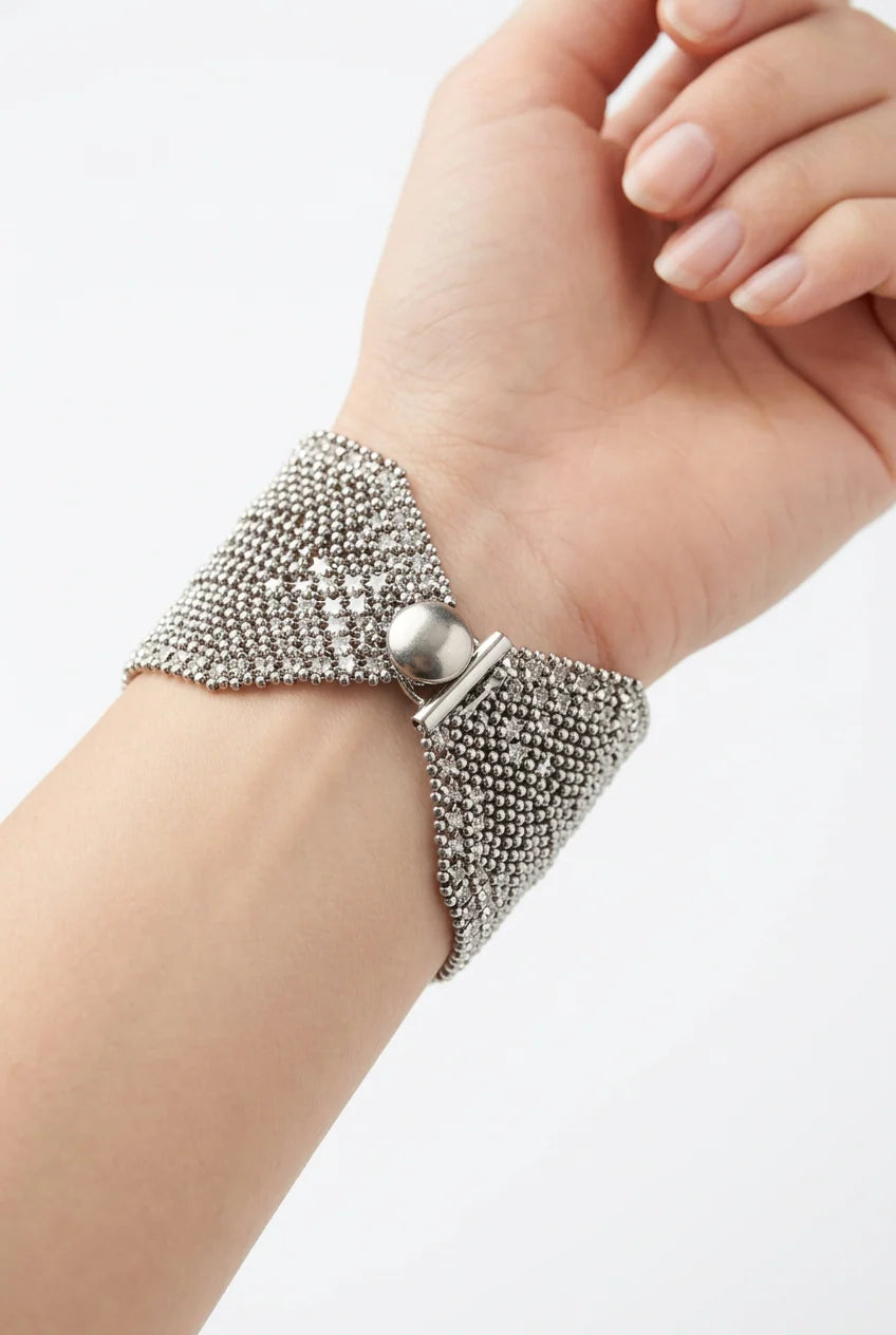 Wide Silver Mesh Bracelet