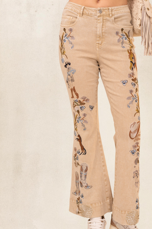 Embroidered Western Jeans