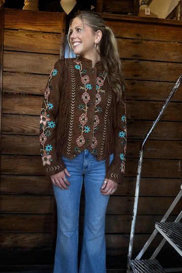Beaded Fringe Suede Jacket