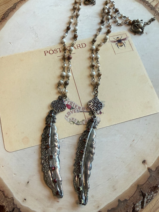 Large Bling Feather Necklace
