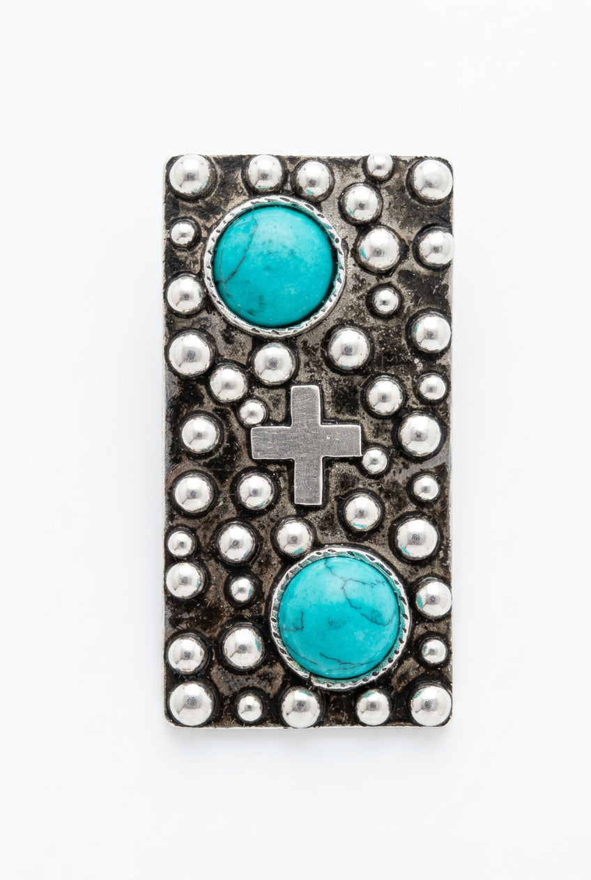 Silver/Turq Rectangular Hat Clip