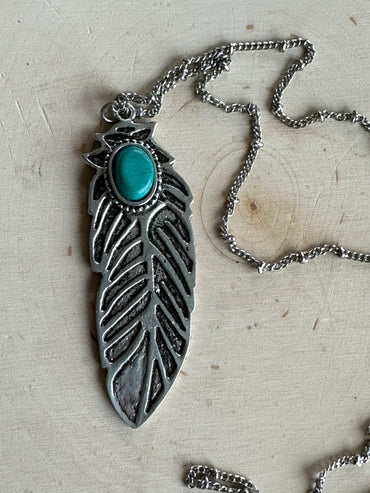 Silver/Turq Feather Necklace