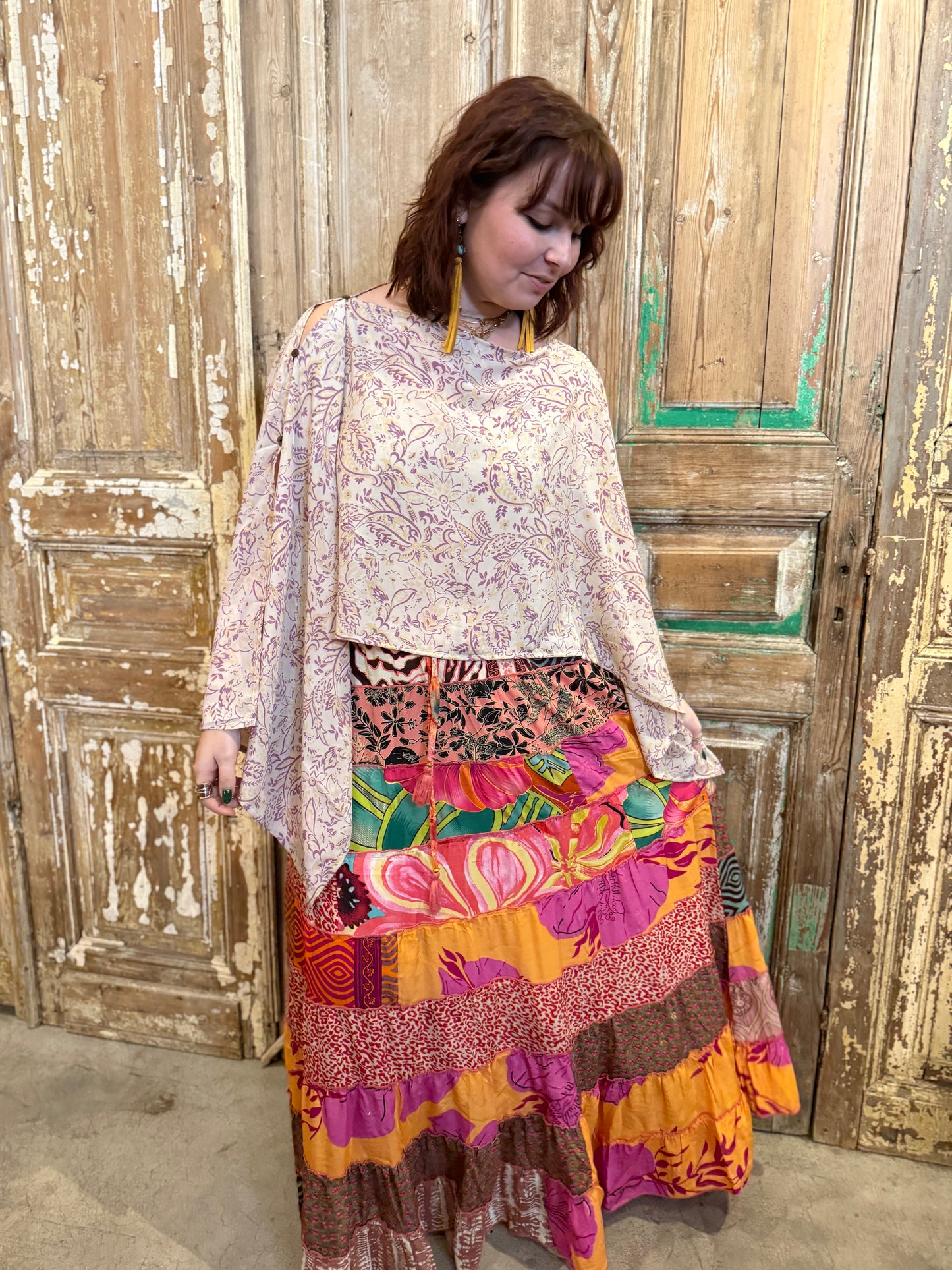 Boho Patched Maxi Skirt