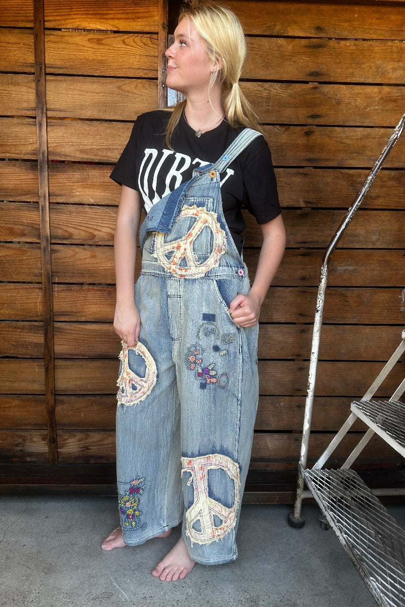 Embroidered Peace Patch Overalls