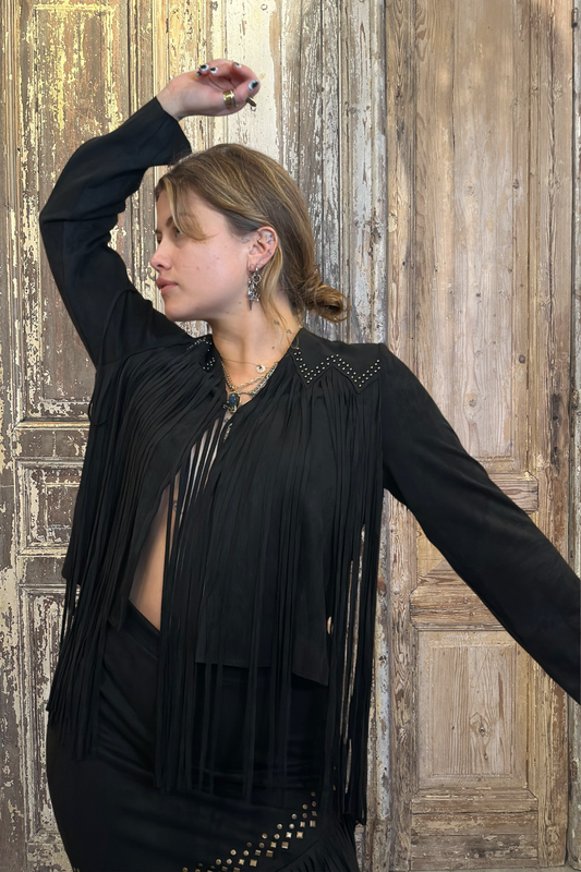 Studs Fringe Suede Jacket