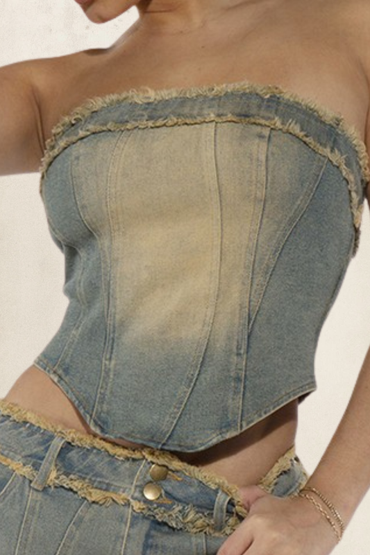 Distressed Denim Tube Top