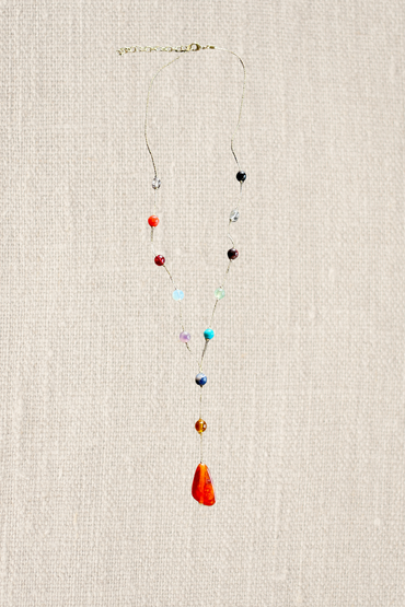 Orange Stone & Multi Beads Necklace