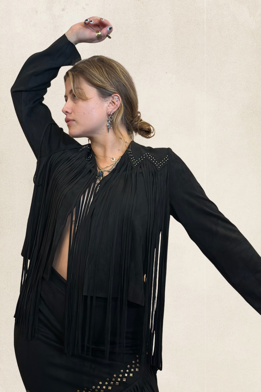 Studs Fringe Suede Jacket