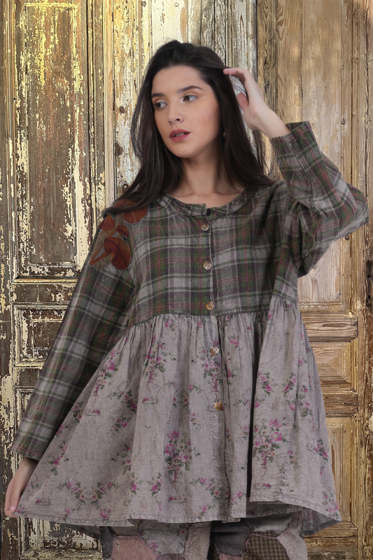 Floral & Plaid Babydoll Top