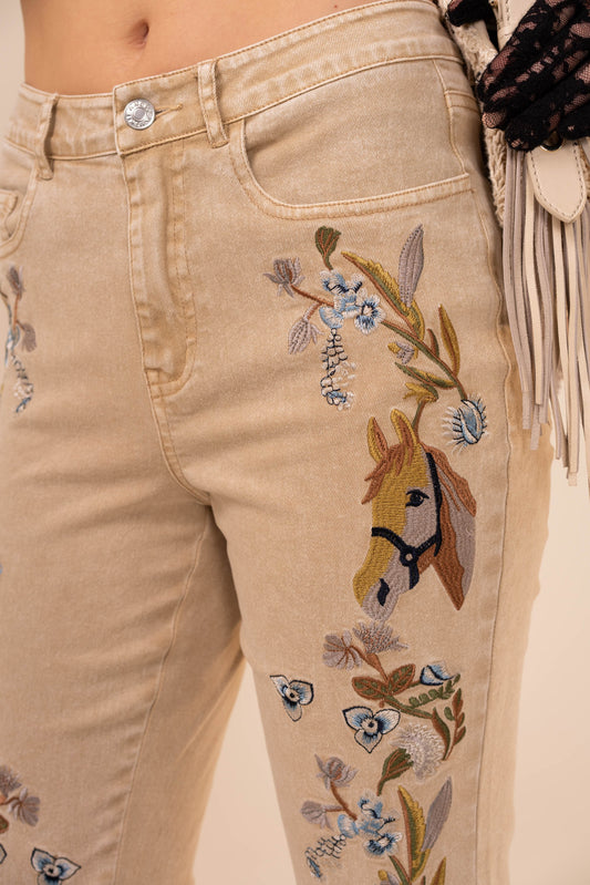 Embroidered Western Jeans