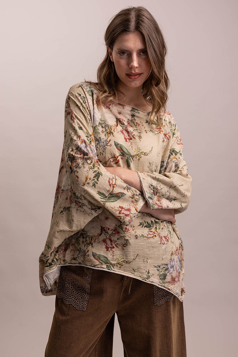 Flower & Birds Dolman Top