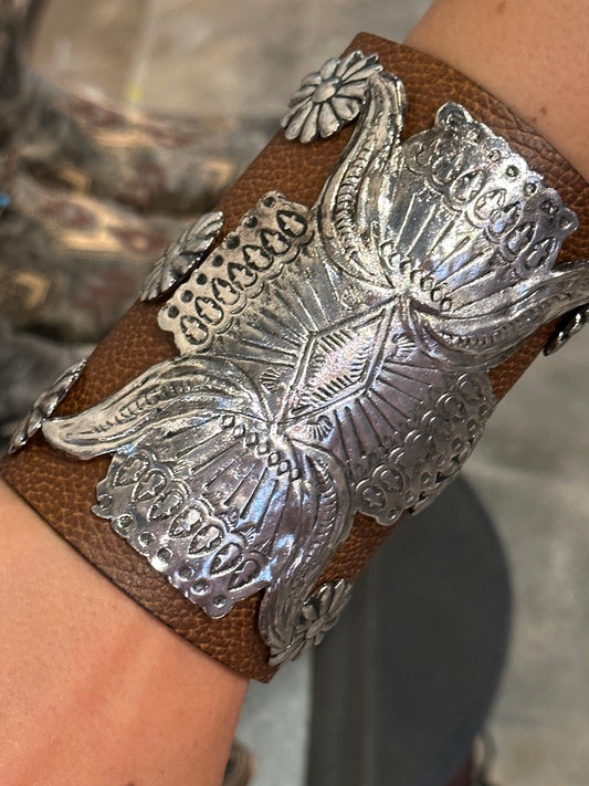 5 inch Leather & Silver Cuff