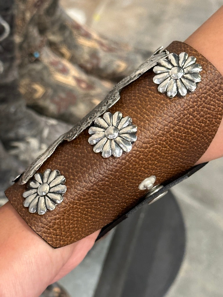 5 inch Leather & Silver Cuff