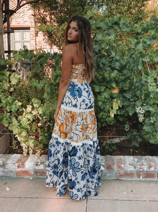 Strapless Date Maxi-Blue/Pink