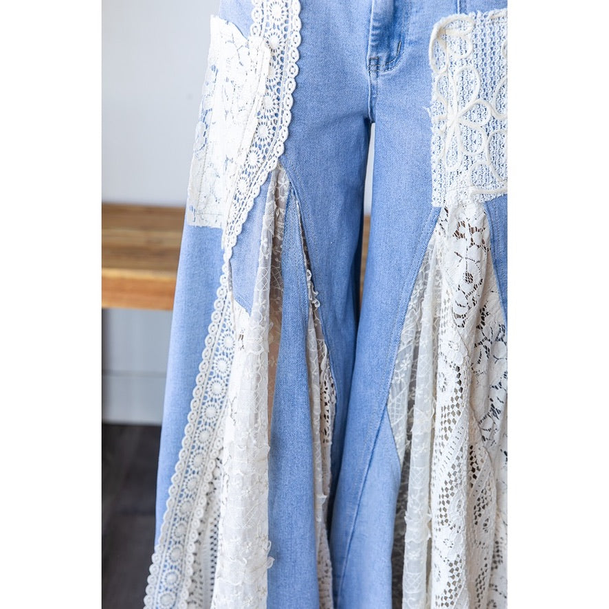 Lace & Denim Flow Pants