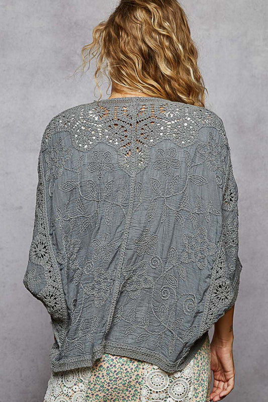 Grey Embroidery Cardigan