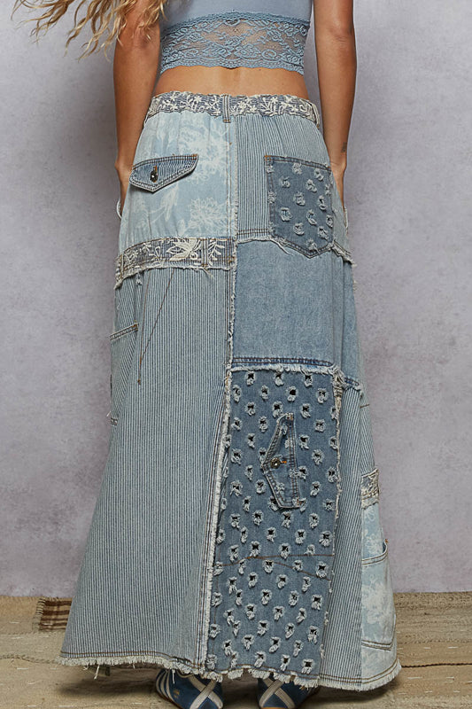 Denim Patched Skirt