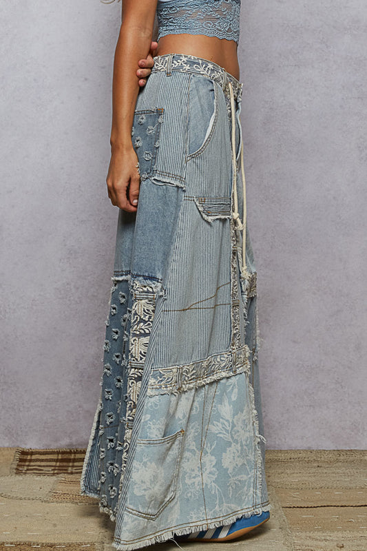 Denim Patched Skirt