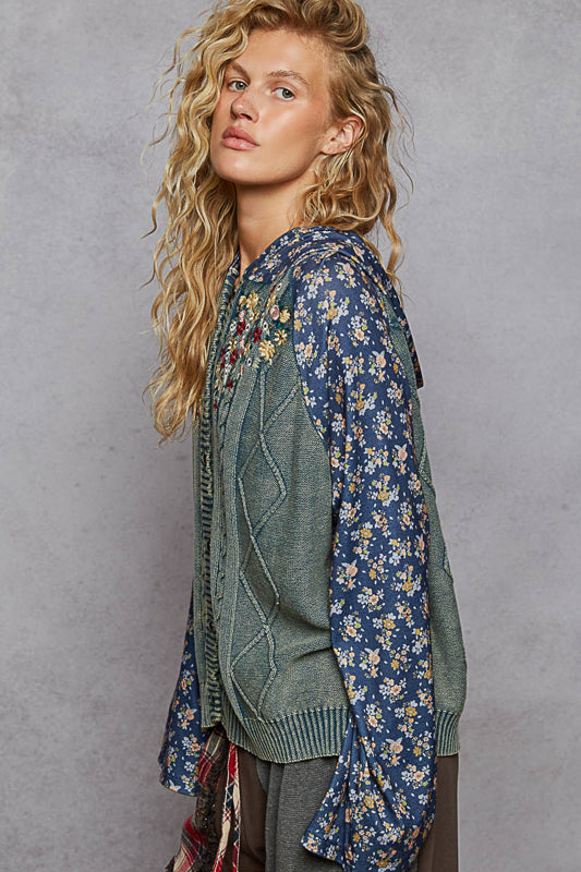 Floral Washed Sweater Hoodie