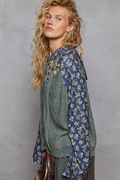 Floral Washed Sweater Hoodie