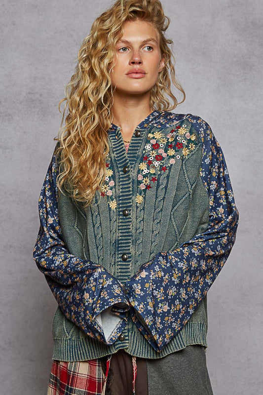 Floral Washed Sweater Hoodie