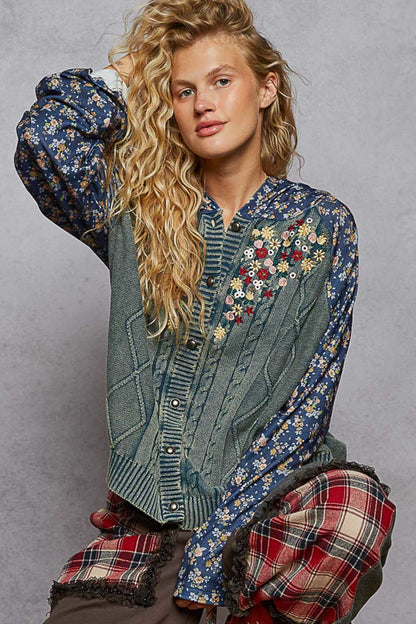 Floral Washed Sweater Hoodie