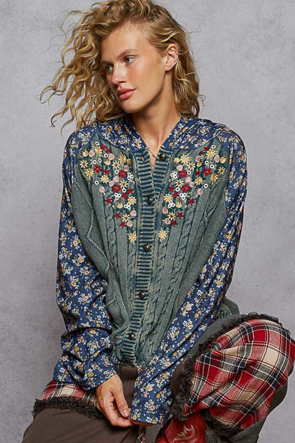 Floral Washed Sweater Hoodie