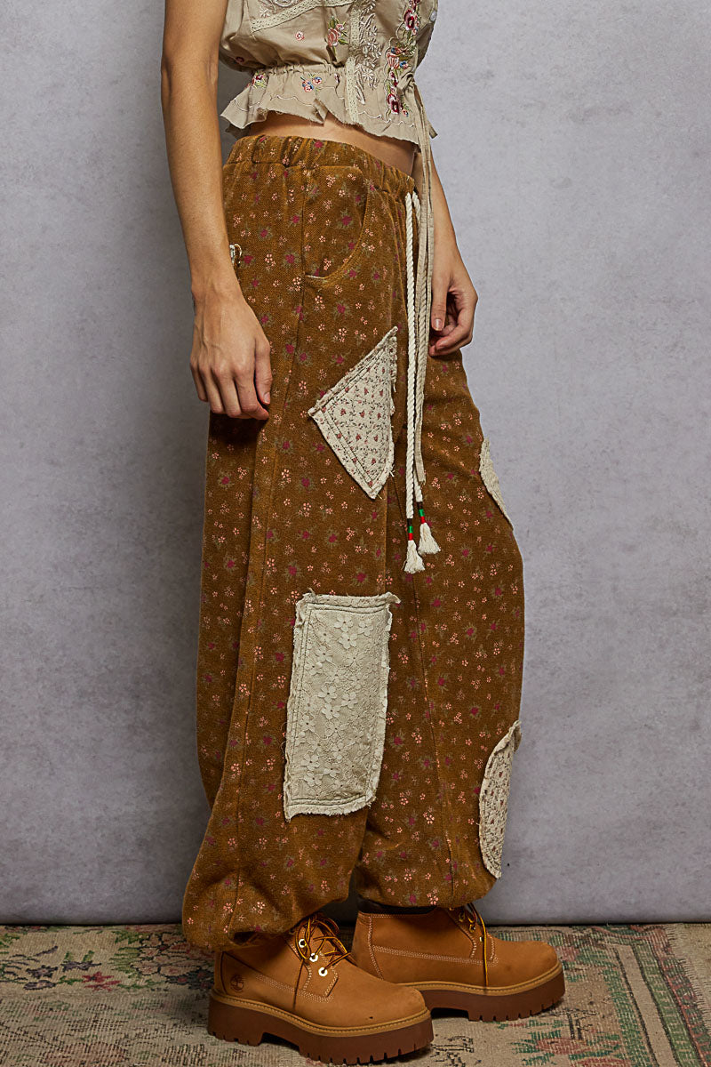 Floral Rust Patched Pants
