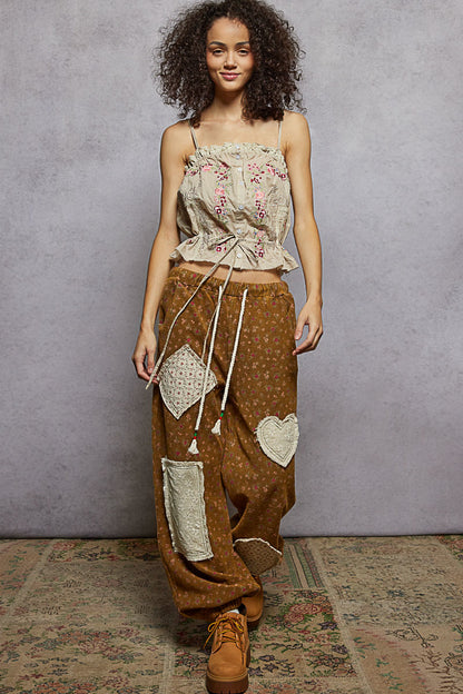 Floral Rust Patched Pants