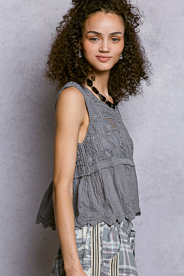 Embroidered Bow Eyelit Tank