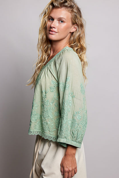 Round Neck Embroidery Blouse